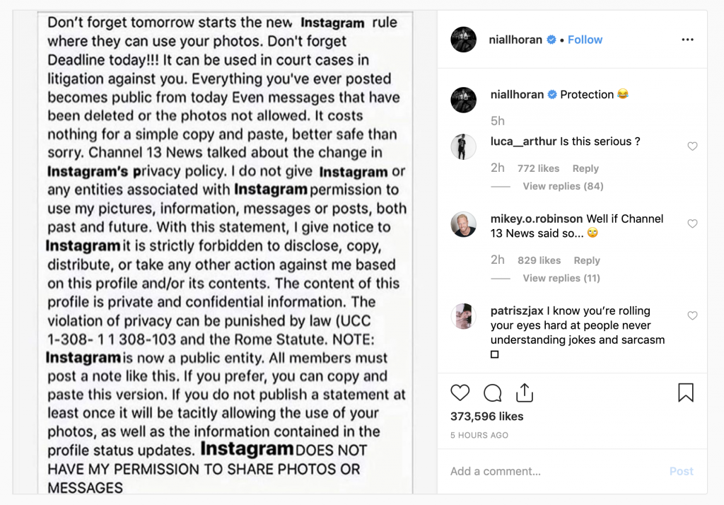 Instagram Hoax about New Rule