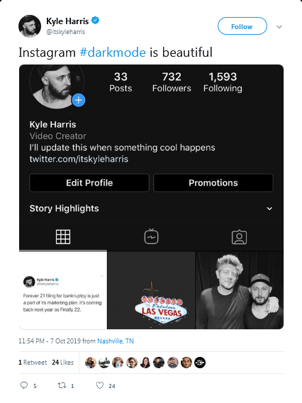 Dark mode on Instagram