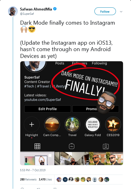 Dark mode on Instagram