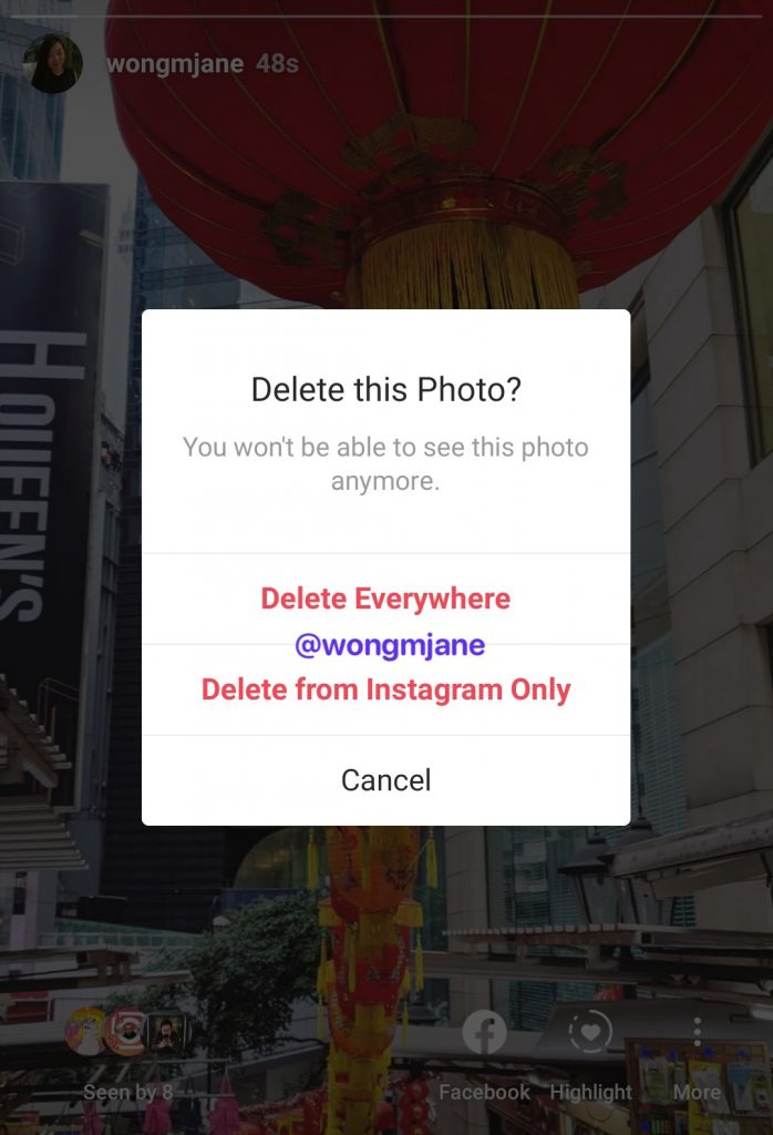 Instagram testing stories Delete everywhere on all Facebook platfrom