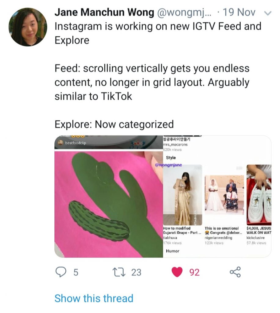 Instagram testing Tiktok like layout for IGTV