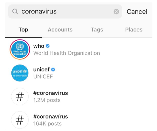 Insta on coronavirus 